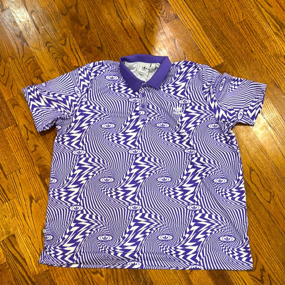 Adidas Purple and White Patterned Polo Shirt